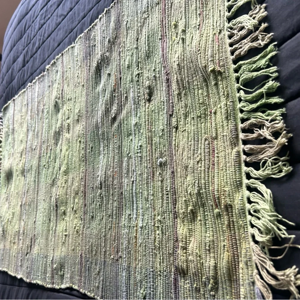 Handwoven Chindi Rag Rug with 3” Fringe Washable Rustic Boho Jute Trim #1015252
